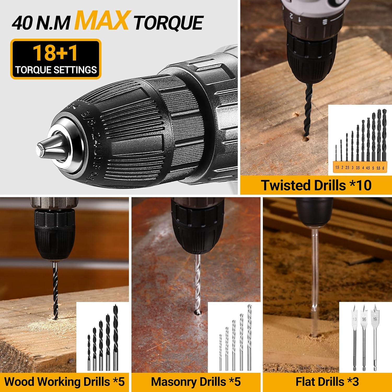 Cordless Drill Tool Kit Set: DEKO 20V Power Drill Tool Box with Battery Electric Drill Driver for Men Home Hand Repair Basic Toolbox Tools Sets Drills Case,186 Pieces