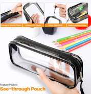 Clear Pencil Case – Black Transparent Stationery & Travel Storage Pouch 22x4x9 cm