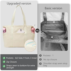 Large Tote Bag with Zipper & 6 Pockets – Fits 16-Inch Laptop, Perfect for Work, School & Travel