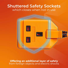 15M Heavy Duty Outdoor Extension Lead, Single Socket with Cable Tidy – 13A Orange