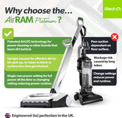 Gtech AirRAM AR46 Cordless Vacuum Cleaner Platinum Lightweight 3.3kg