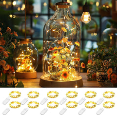 Fairy Lights, 12-Pack Battery Operated with 20 LED Copper Wire Lights, Ideal for DIY, Party, Patio, Decor, and Bedroom