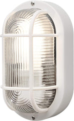 7650-750 Elmas Bulkhead Outdoor Wall Light, Mains Powered, Black, 12cm W x 10.5cm D x 20cm H, 1 x 40W E27 Max, Clear Ribbed Glass, Plastic, IP44 Rating