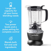 Hot and Cold 1.6L Jug Blender with 1000W Motor – Full Size Nutri Blender for Smoothies, Soups, Ice Crushing & Nut Blending – Includes Vented Lid, Pusher & Dual Speed Control