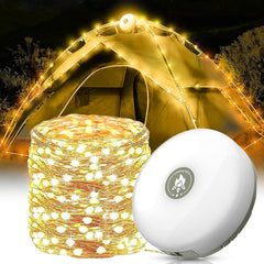 Outdoor Waterproof Portable Stowable String Light - Portable Camping Light String - 2 in 1 Rechargeable Camping String Lights - Retractable Tent Fairy Lights - for Camping Hiking Tent (Warm, 10m)