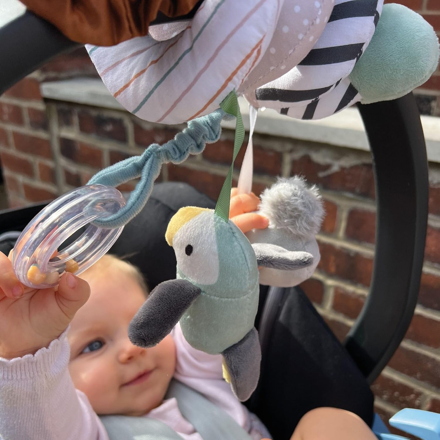 Nuby Animal Adventures Activity Spiral – Sensory Pram Toy with Interactive Hanging Toys
