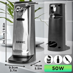 Duronic CO60 Electric Can Opener – 3-in-1 with Bottle Opener & Knife Sharpener – Silver