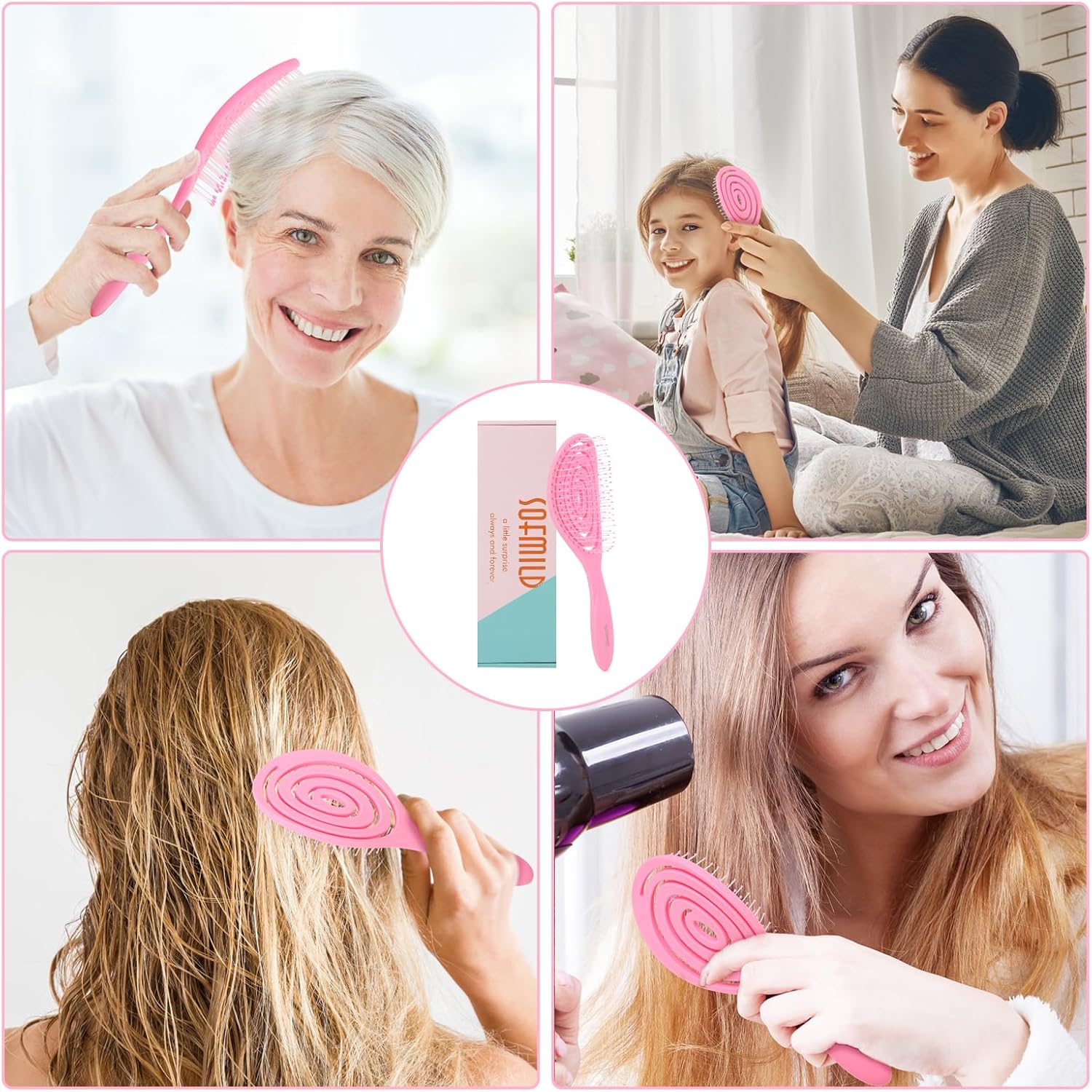 2 Pcs Bio-Friendly Detangling Hair Brush with Soft Bristles for All Hair Types