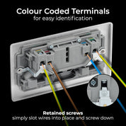 Double Switched Brushed Steel Power Socket 13A