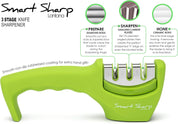 Smart Sharp 3-Stage Professional Knife Sharpener – Manual Kitchen Knife Sharpener with Ceramic Stone, Tungsten Carbide & Diamond Rods – Non-Slip Ergonomic Handle (Green)