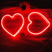 Red Heart LED Neon Sign Lamp, Battery Powered Valentine Decorative Wall Light Set of 2