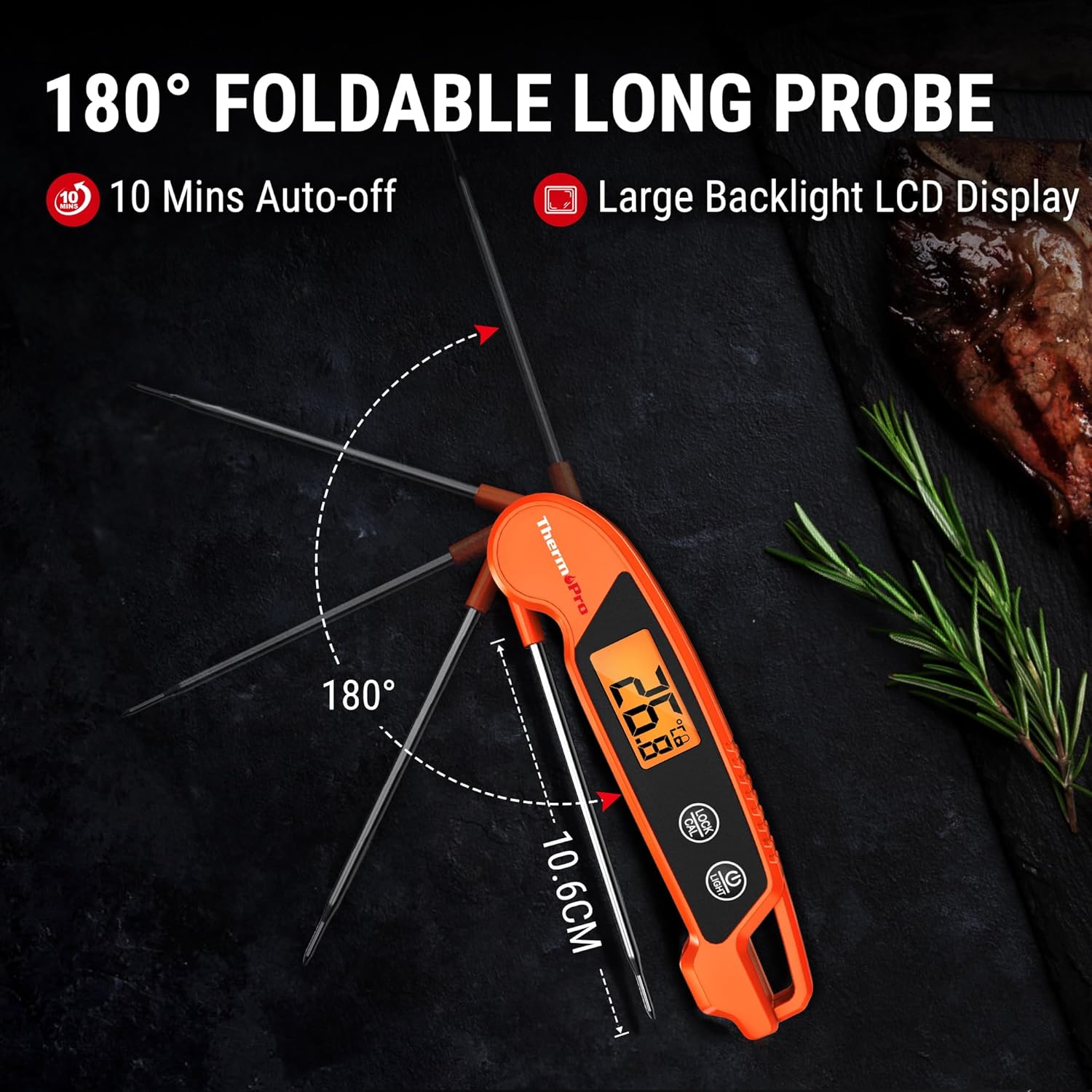 TP603 Orange Digital Meat Thermometer IPX6 Waterproof Instant Read