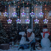 LED Star Curtain Lights 3.5M x 3.5M, Multicoloured Christmas Window Fairy Lights with 8 Flashing Modes, USB + Battery Powered 3D Twinkle Curtain String Lights for Indoor Xmas Party Decor
