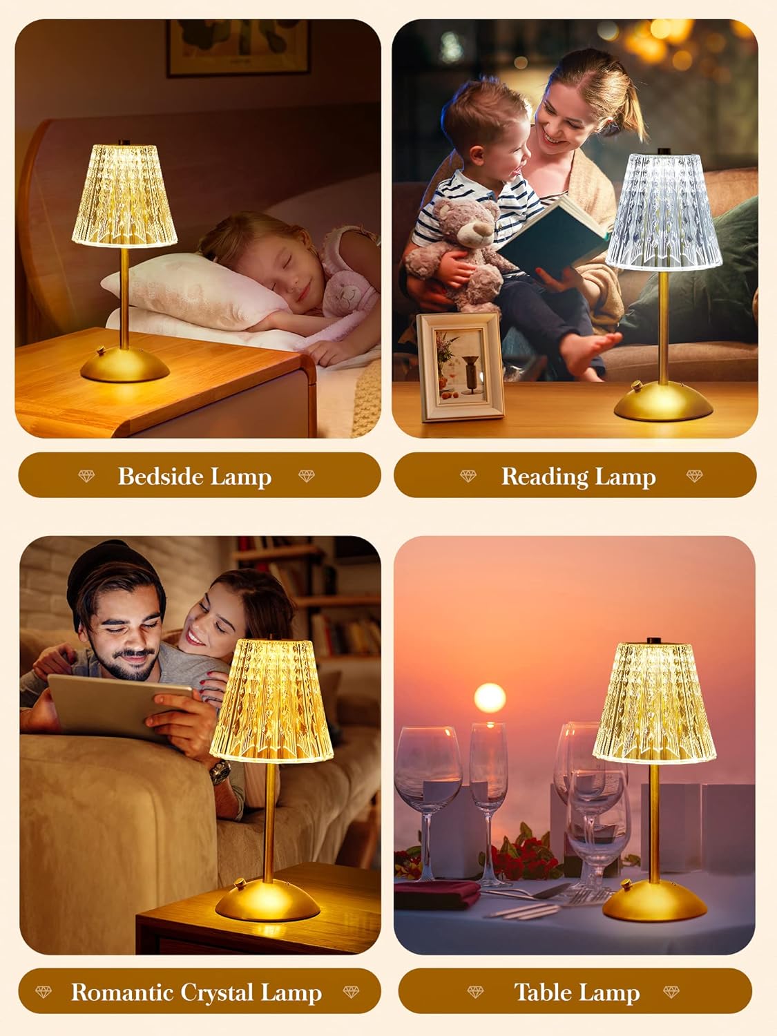 10-Way Dimmable Rechargeable Table Lamp – Touch Bedside Lamp with 3 Light Colors