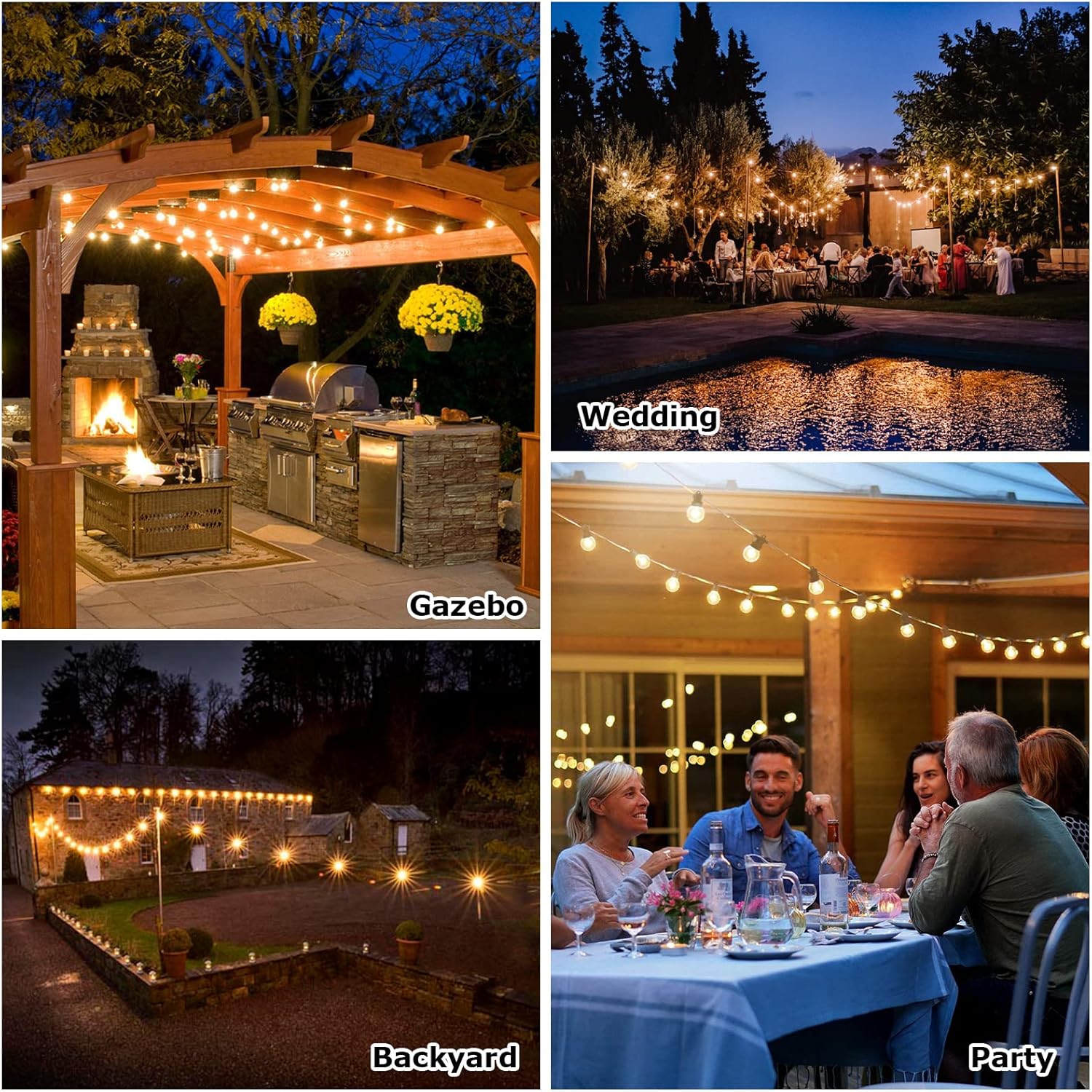 17M Festoon Lights - Connectable Outdoor String Lights with Shatterproof Edison Bulbs, Remote & 8 Modes, Waterproof for Patio and Party Decor