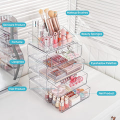 3-Tier Clear Makeup Organizer with Drawer – Cosmetic Storage for Vanity & Countertop