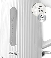 Bold White Electric Kettle – 1.7L Capacity, 3kW Fast Boil, Gloss Textured Design with Chrome Accents, Easy Clean & Cord Storage