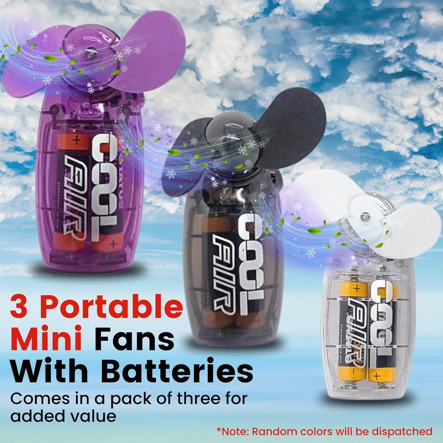 Mini Handheld Fans Pack of 3 Battery Operated