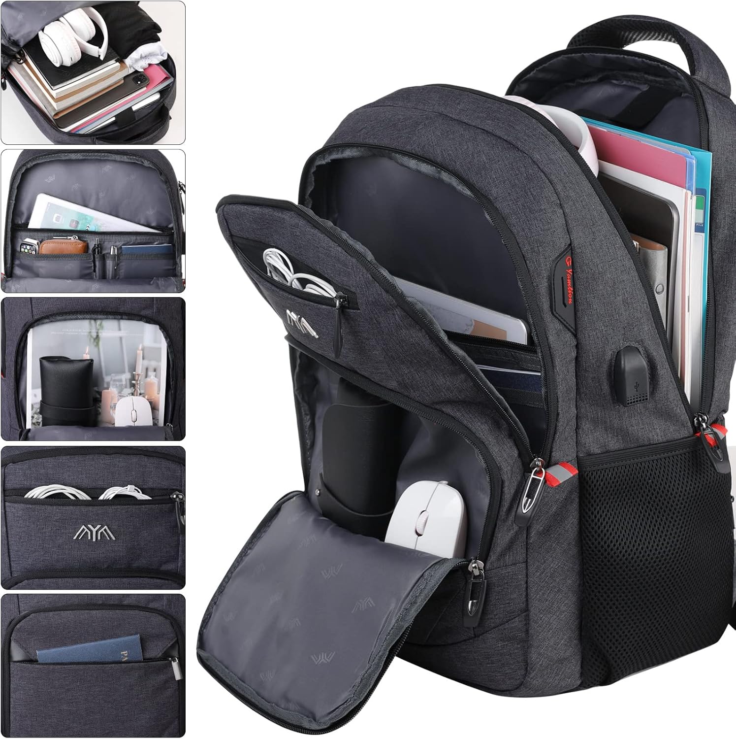 Waterproof Laptop Backpack 15.6" – 35L Work & School Bag with USB Port, Black