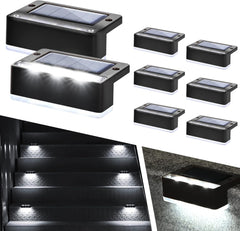 Solar Fence Lights, 8 Pack LED Solar Stair Lights, Waterproof, Cold White, Black, for Garden, Yard, Patio, Gutter, Pathway