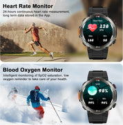 Military Smart Watch for Men – 100-Day Battery, Compass, 120+ Sports, Bluetooth Calls