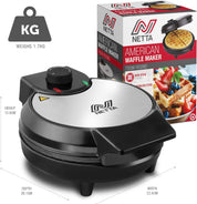 NETTA 700W Deep Fill Waffle Maker – Adjustable Temperature Control, Non-Stick Coating, Belgian & American Style Round Iron