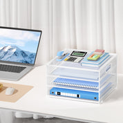 4-Tier Mesh Desk Organiser with Handle – Letter Tray & Magazine File Holder, White