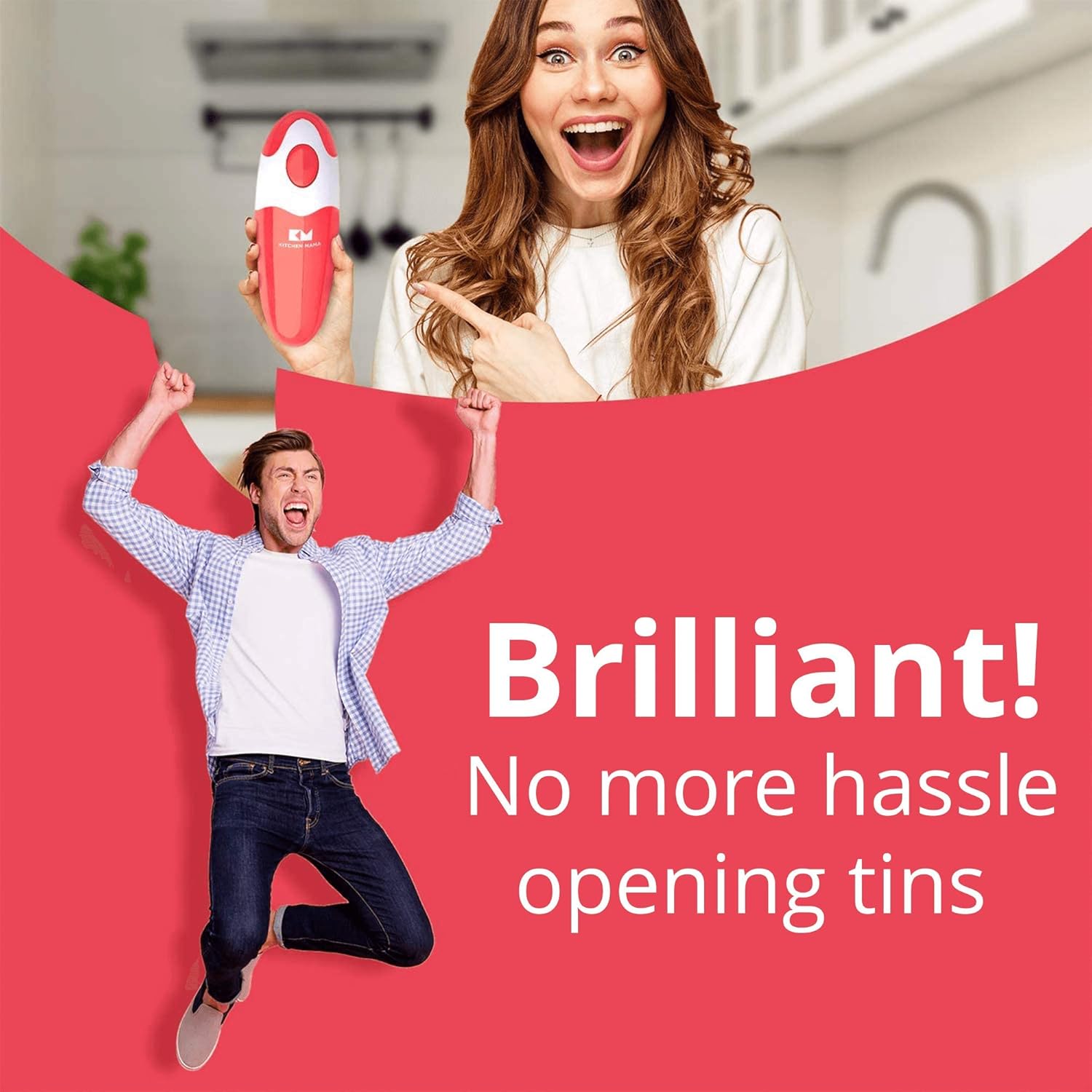 Kitchen Mama Auto Electric Can Opener – One-Touch Button, Hands-Free Operation, Smooth Edge, Food-Safe, Battery Powered – Red