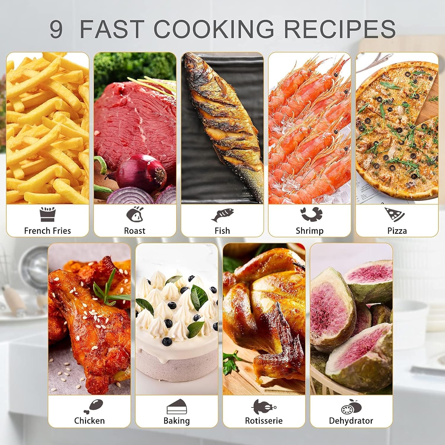 LLIVEKIT 12L Air Fryer Oven – 1800W, Rotisserie & Dehydrator, 12 Presets, 90-Min Timer, Preheat & Reheat, Oil-Less Cooking