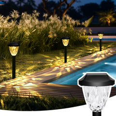 GIGALUMI Solar Lights Outdoor Garden – 12-Pack LED Lights with Decorative Patterns, Waterproof, Auto On/Off Solar-Powered for Walkways, Driveways, Lawns, and Pathways (Cold White)