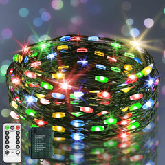 9.9ft 60 LED Fairy Lights Battery Operated String Lights Green Copper Wire Christmas Lights with Remote Timer 8 Modes for Tree Greenery Bedroom Garland Wreath Garden Wedding Decoration-Warm White