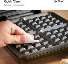Large 4-Slice Waffle Maker – 1100W Belgian & American Waffles, Non-Stick Plates, Cool Touch Handle, Silver, Easy Clean