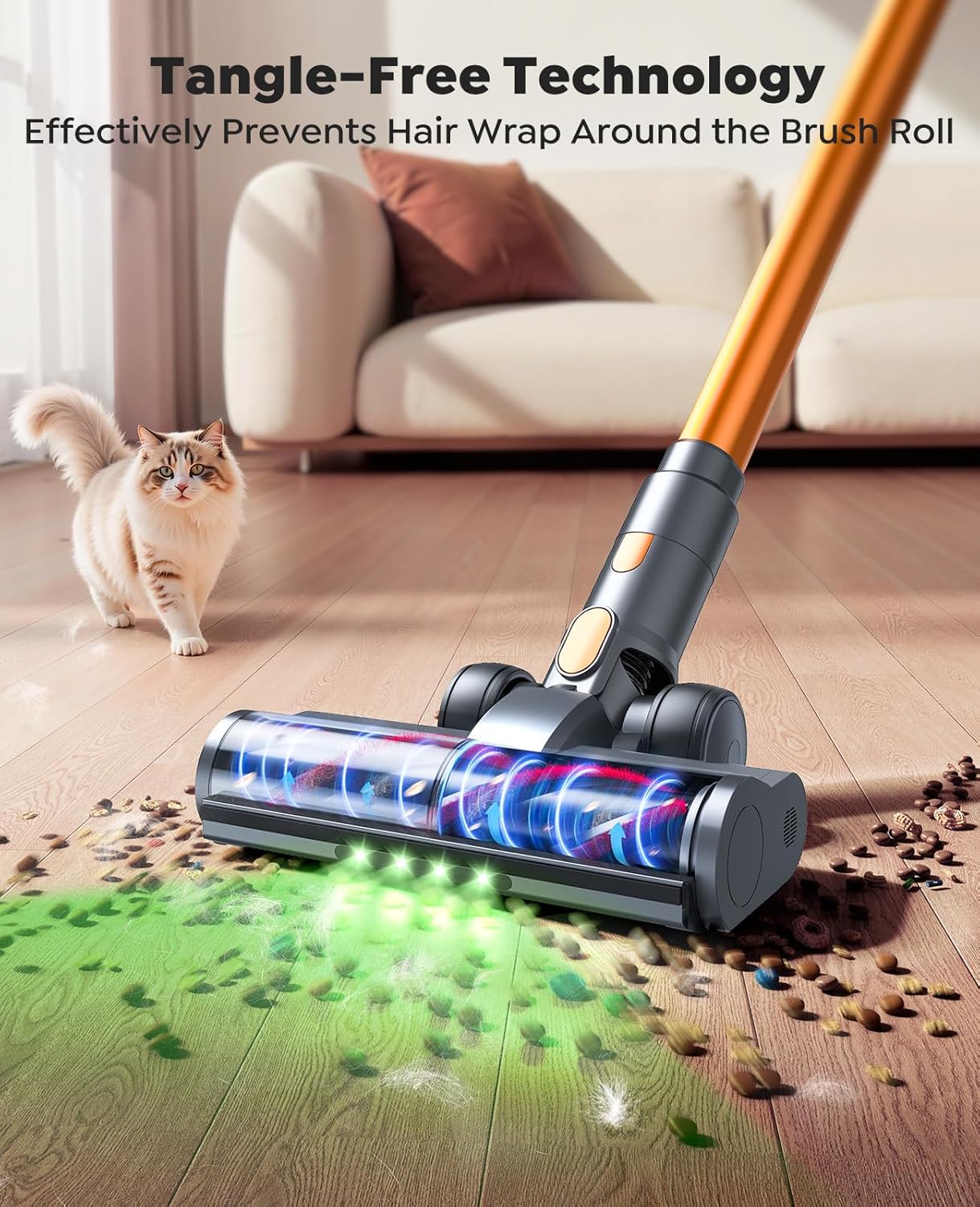SMOTURE 600W Cordless Vacuum Cleaner, 50KPA Suction, 65Min Runtime, Touch Screen & Wall Mount, Anti-Tangle Design – VAC04