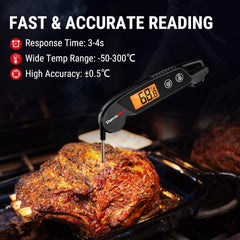 TP603B Black Digital Meat Thermometer for BBQ with Backlit LCD
