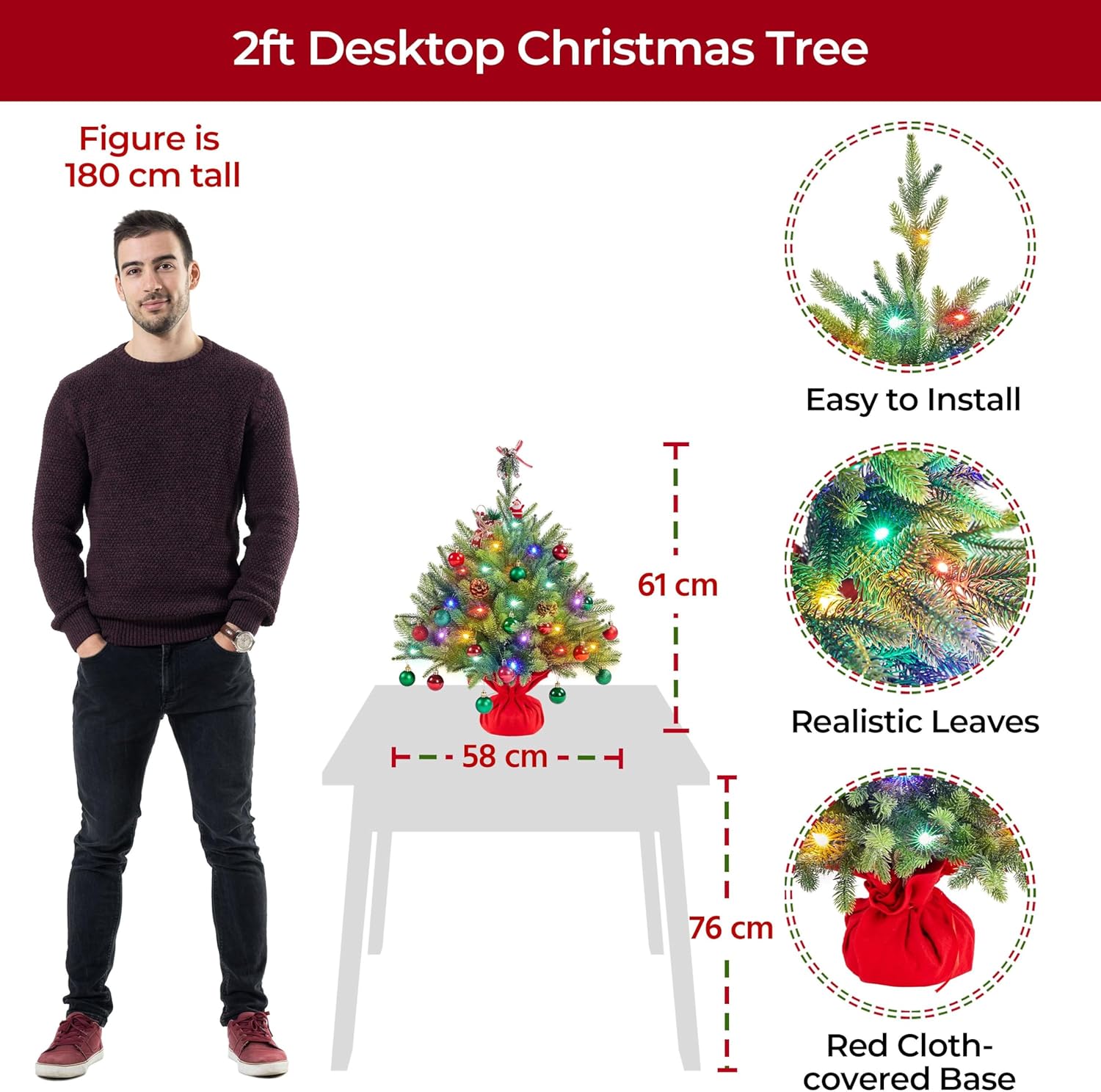 Pre-lit artificial Christmas tree for office desk