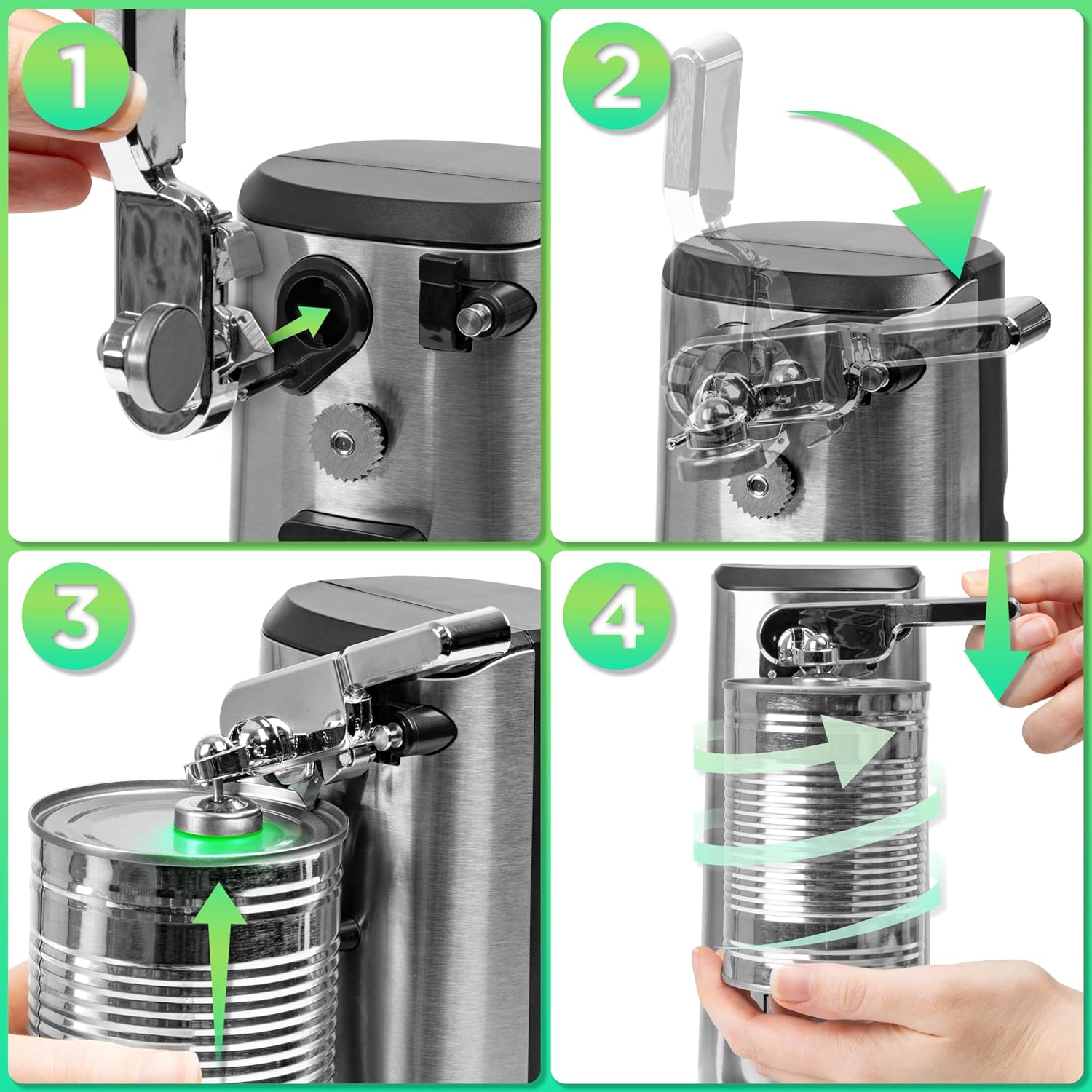 Duronic CO60 Electric Can Opener – 3-in-1 with Bottle Opener & Knife Sharpener – Silver
