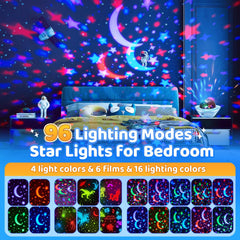 Baby Night Light Projector, 96 Modes Star Night Light Kids, Rechargeable Night Light with 6 Projection Films, 360° Rotating Sensory Lights for Bedroom, Toys for Toddlers