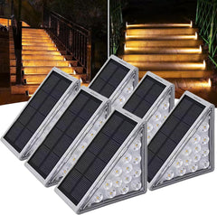 Solar Step Lights Outdoor Warm White 6 Pack, Solar Stair Ligths Waterproof IP67, Outside Solar Garden Lights for Ground Decking Walkway Pathway Decoration & Outdoor Triangle Solar Powered Lights