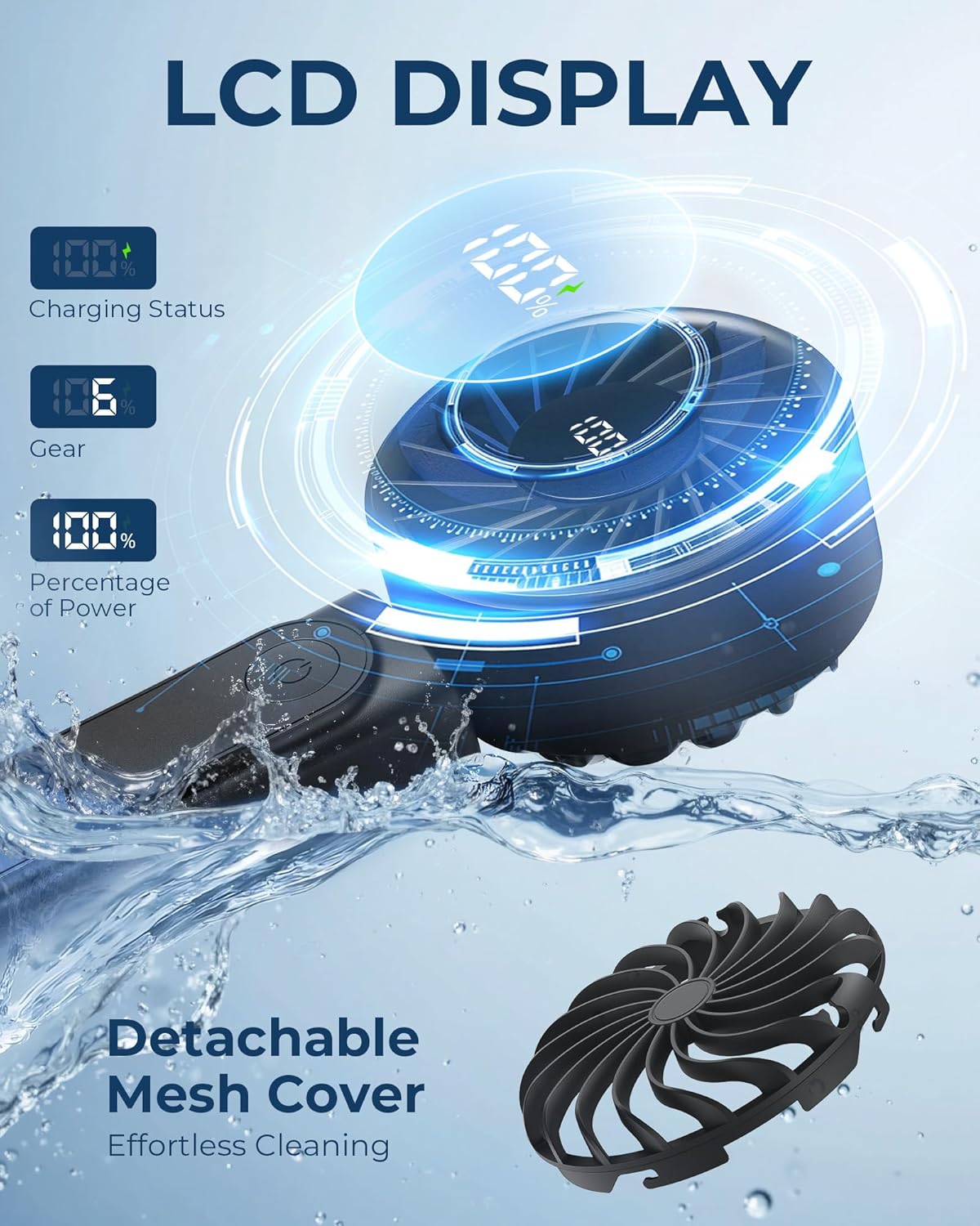 Handheld Fan, Portable Fan with 4000mAh Rechargeable Battery, LED Display Hand Fan with 6 Speeds, Mini Fan 180° Foldable for Home Office Travel Outdoor Bedroom