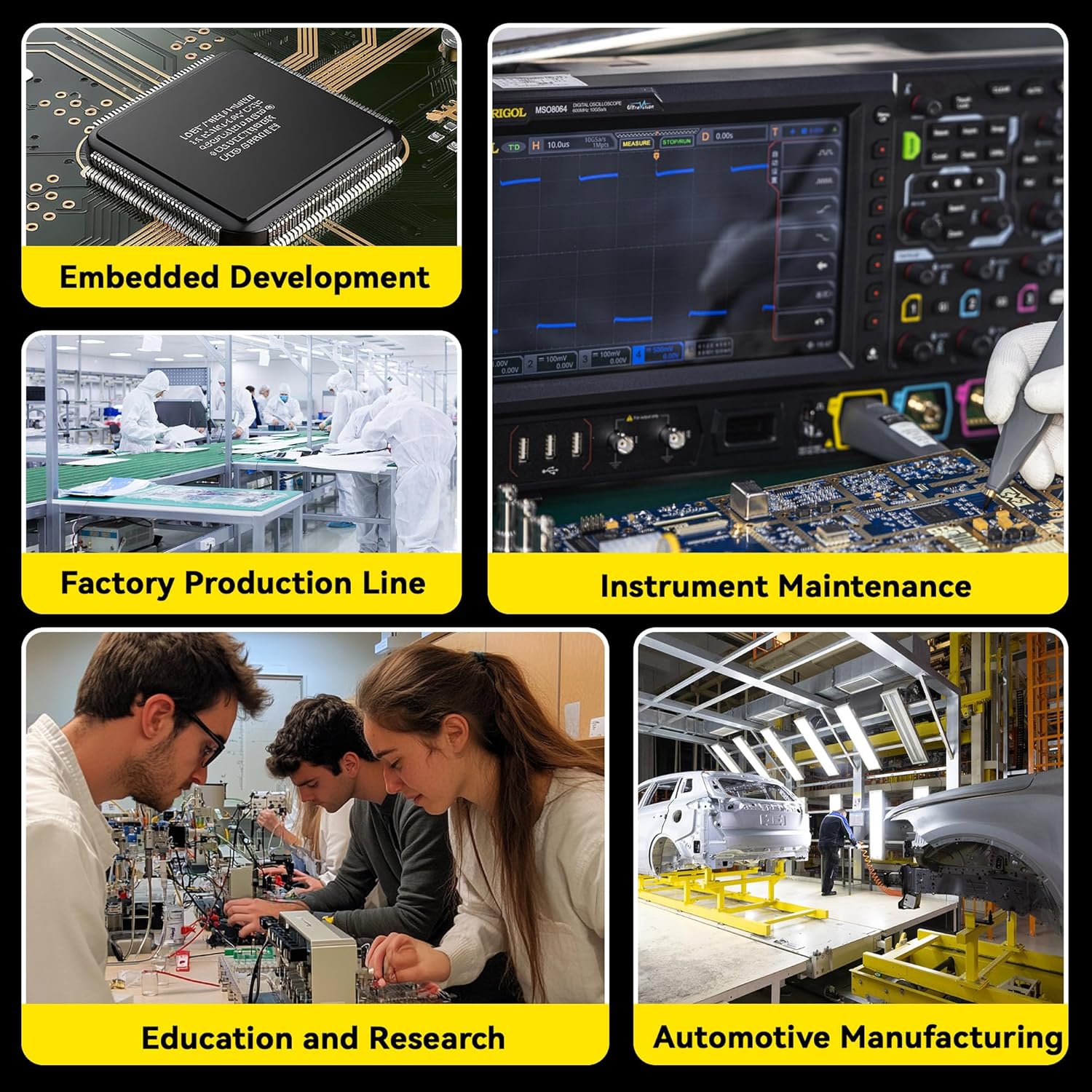 RIGOL DHO814 Portable Digital Oscilloscope, 100MHz Bandwidth, 4 Analogue Channels, 12bit Vertical Resolution, Low Noise Floor, Mobile Power Supply Supportable