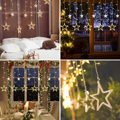 Jsdoin 12 Stars LED Curtain Lights – 138 Warm White String Lights for Christmas Decor