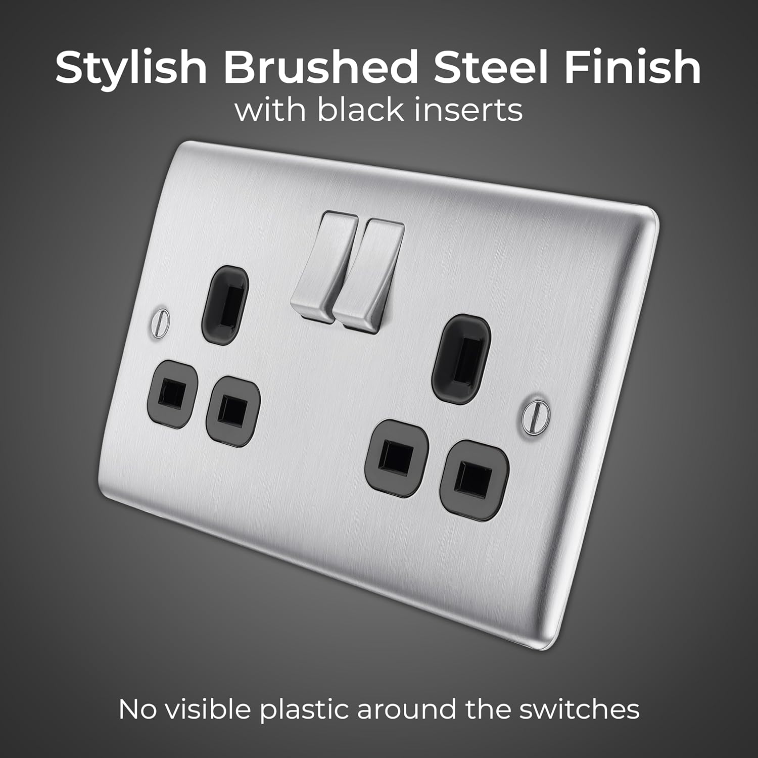 Double Switched 13A Power Socket – Brushed Steel