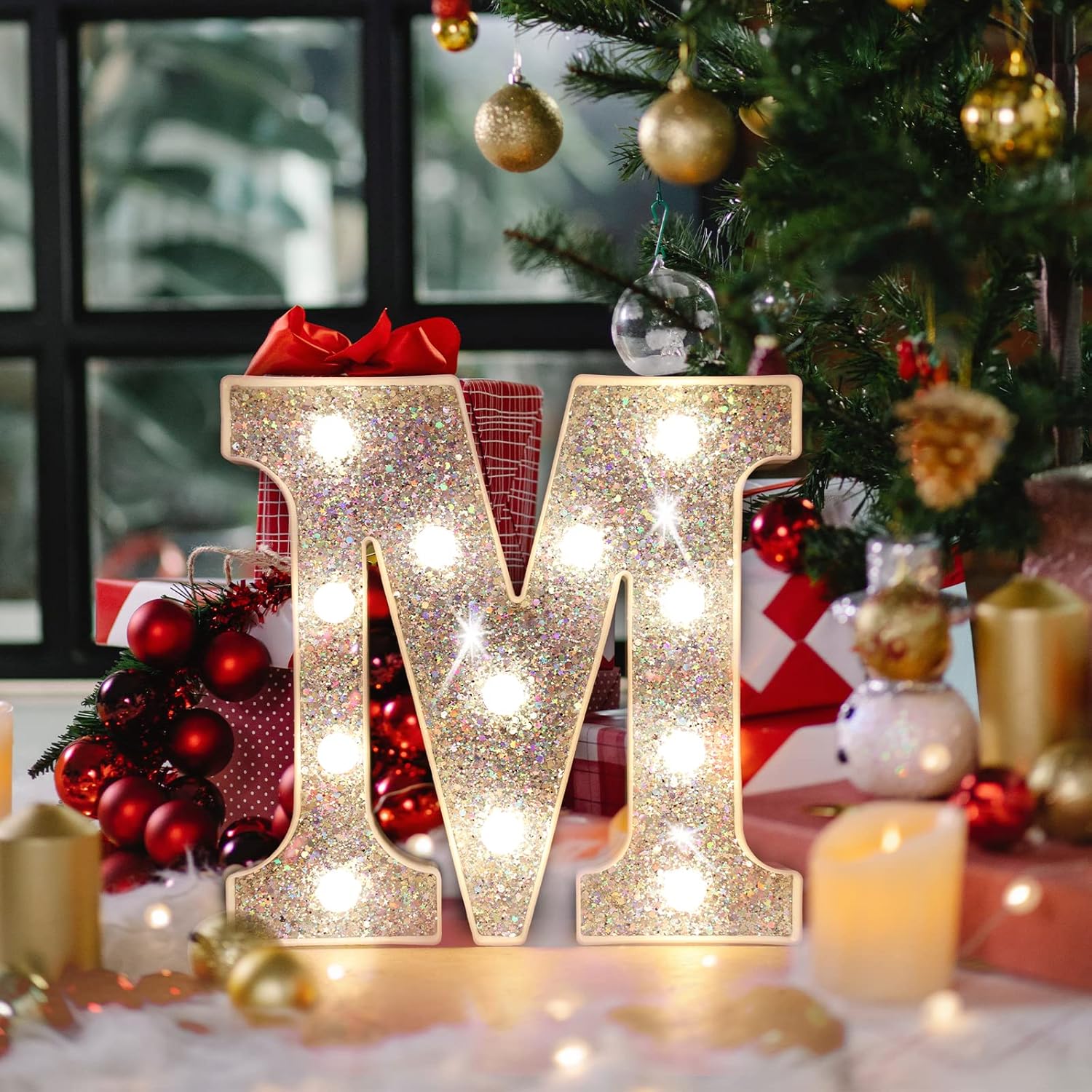 LED Silver Letter D Light – Glitter Battery-Powered Night Light