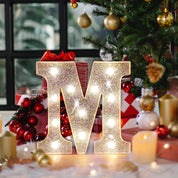 LED Silver Letter D Light – Glitter Battery-Powered Night Light