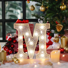 LED Silver Letter D Light – Glitter Battery-Powered Night Light