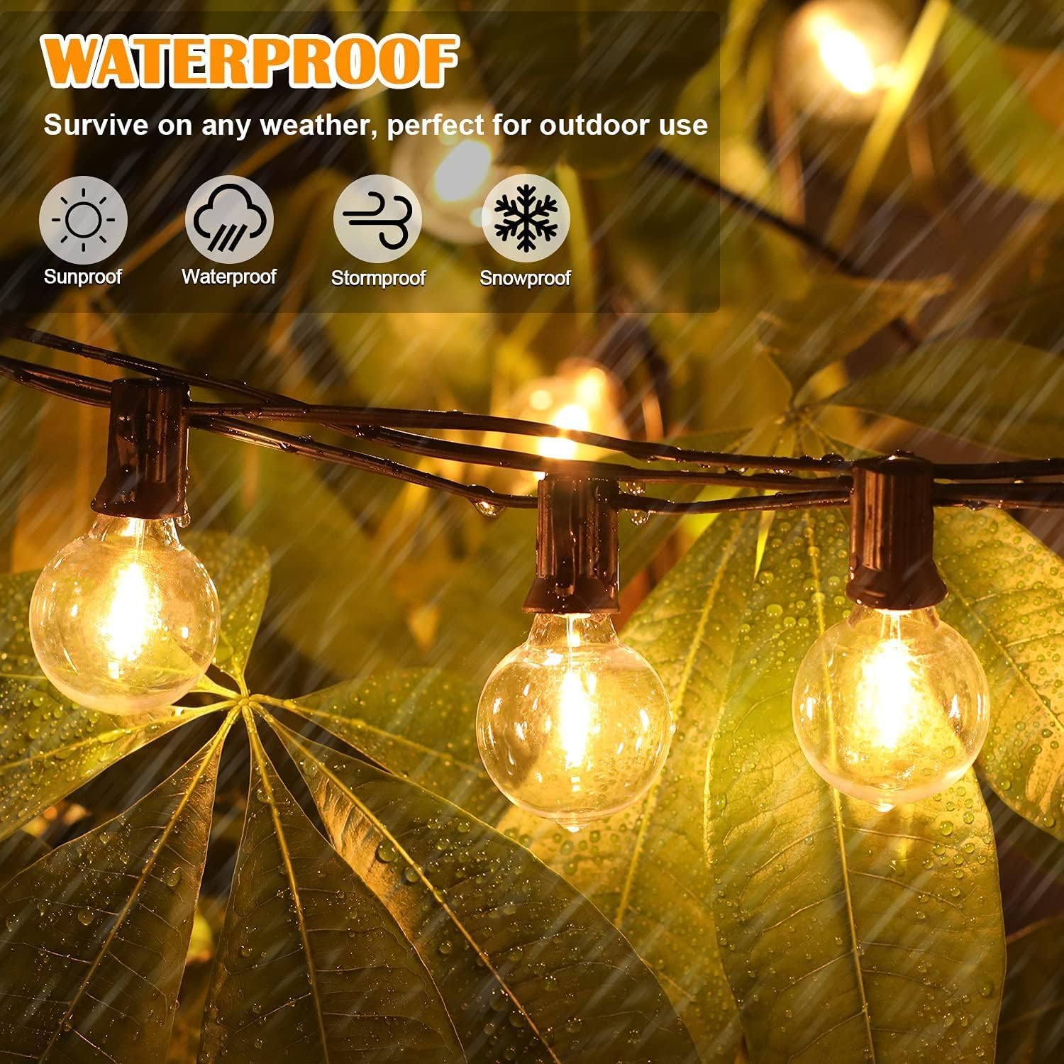 Outdoor Festoon String Lights 200FT (60M) Mains Powered, 104 LED G40 Shatterproof Bulbs, IP45 Waterproof Linkable Garden Lights