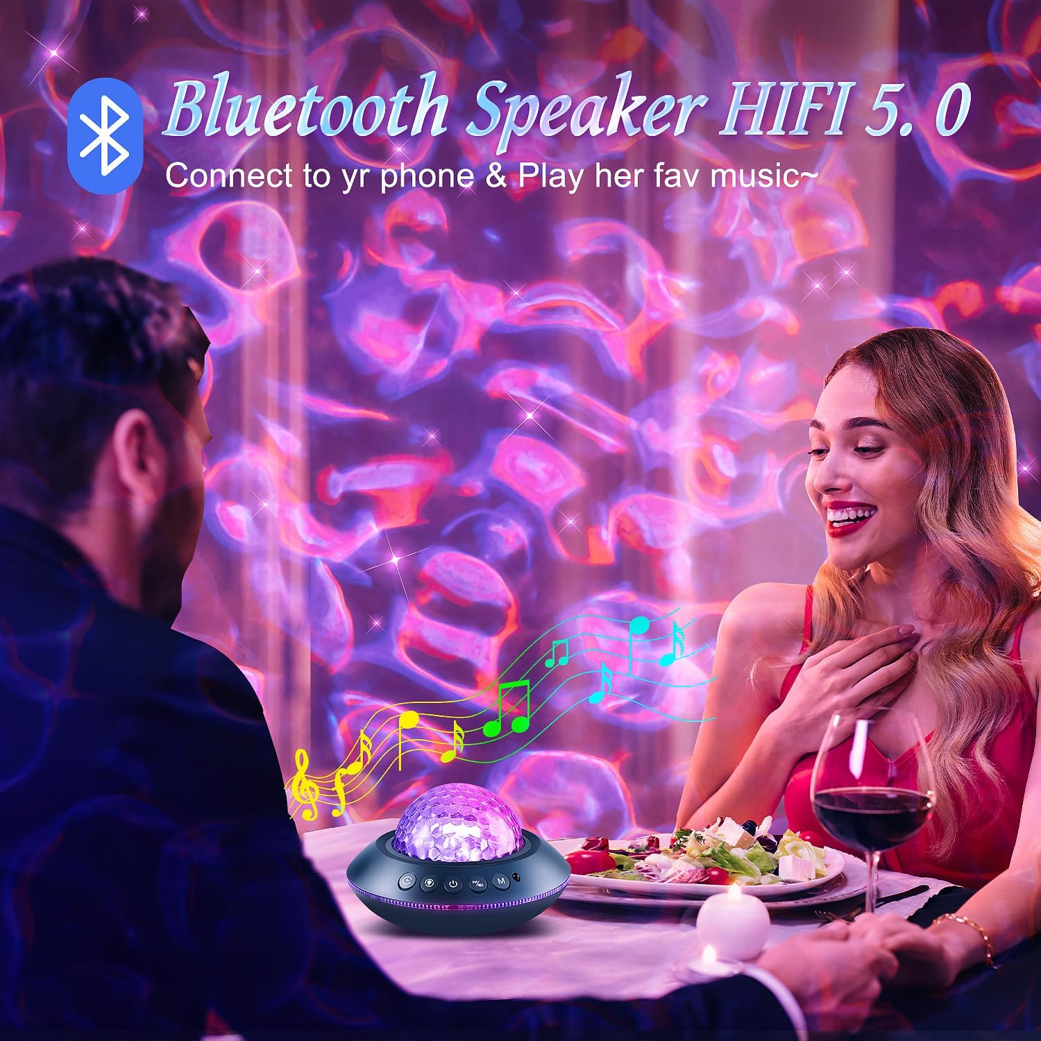Galaxy Projector with 128 Lighting Modes – Night Light, Bluetooth Speaker & 15 White Noise Ocean Wave Projector Lights, Night Light For Kids, Bedroom Light