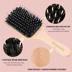 Bristle Paddle Hairbrush for Thick, Curly & Wavy Hair – Reduces Frizz & Breakage