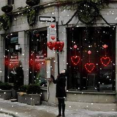 3 Pack Valentine Heart Window Lights with Timer – Battery Powered Red LED Hanging Decor