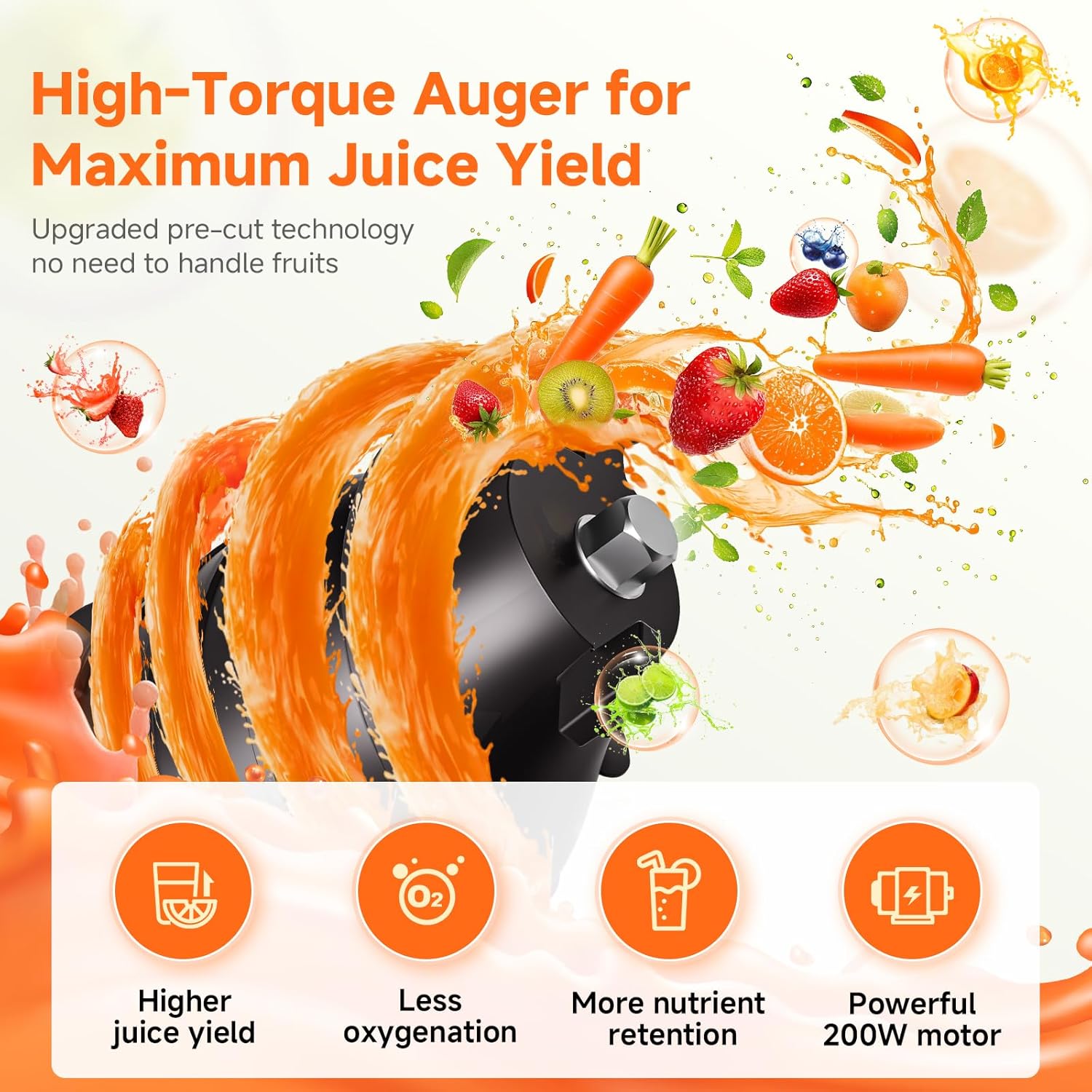 Cold Press Juicer Machine 135mm Feed Chute 200W Slow Juicer 1.5L